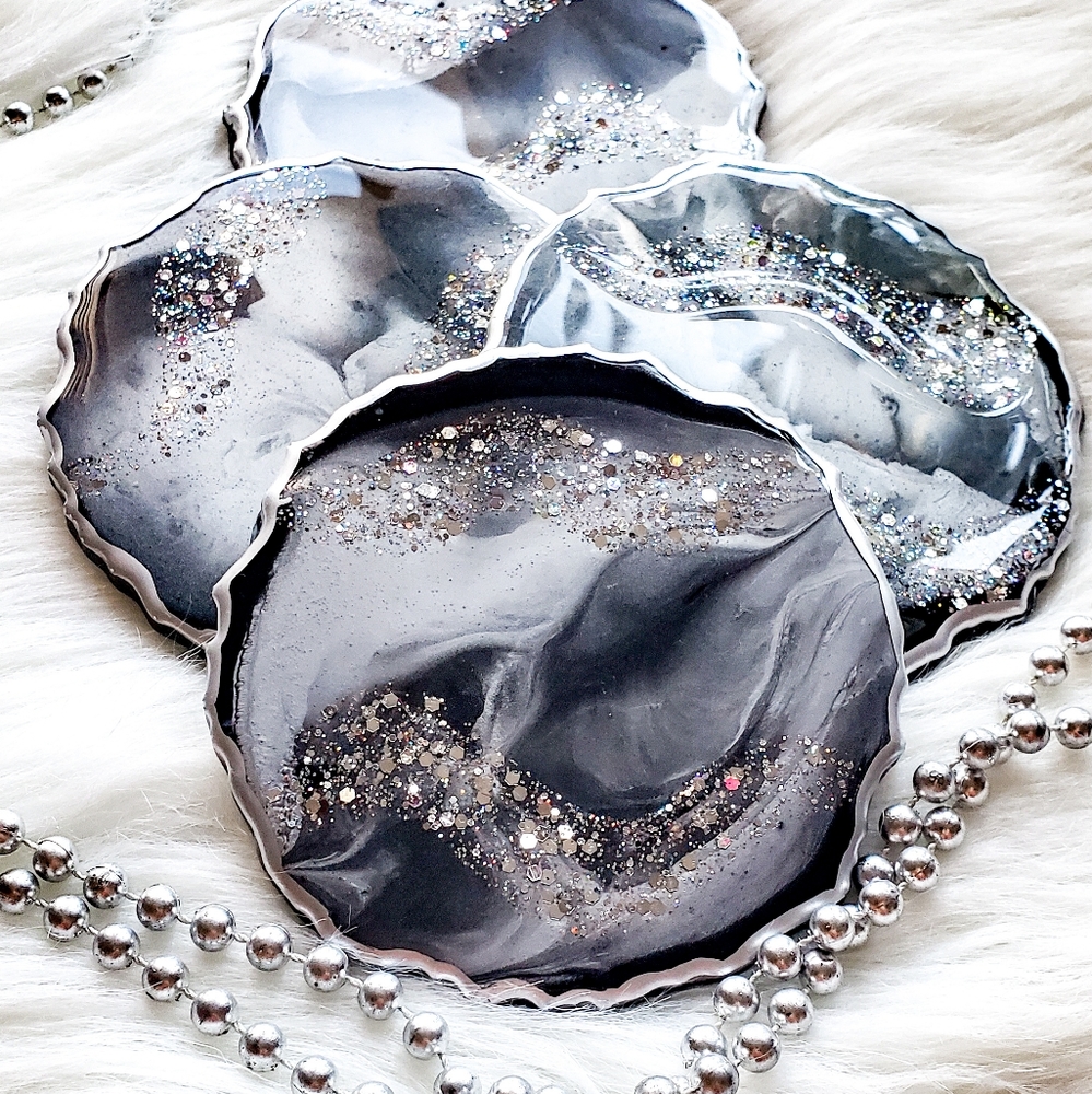 SOLD. Resin Geode Coasters, Set of 2 - Picture 1 of 11